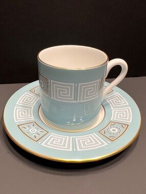 WEDGWOOD - ASIA Turquoise Bond Shape Demitasse Cup & Saucer Set MCM Art Deco